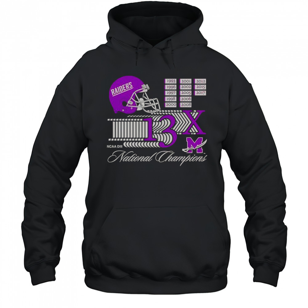 Mount Union Purple Raiders 13X NCAA DIII National Champions Helmet Logo T-Shirt Hoodie