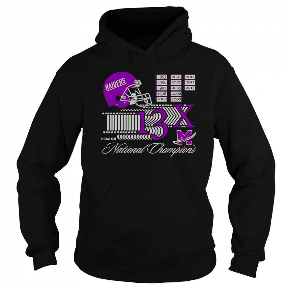 Mount Union Purple Raiders 13X NCAA DIII National Champions Helmet Logo T-Shirt Sweatshirt