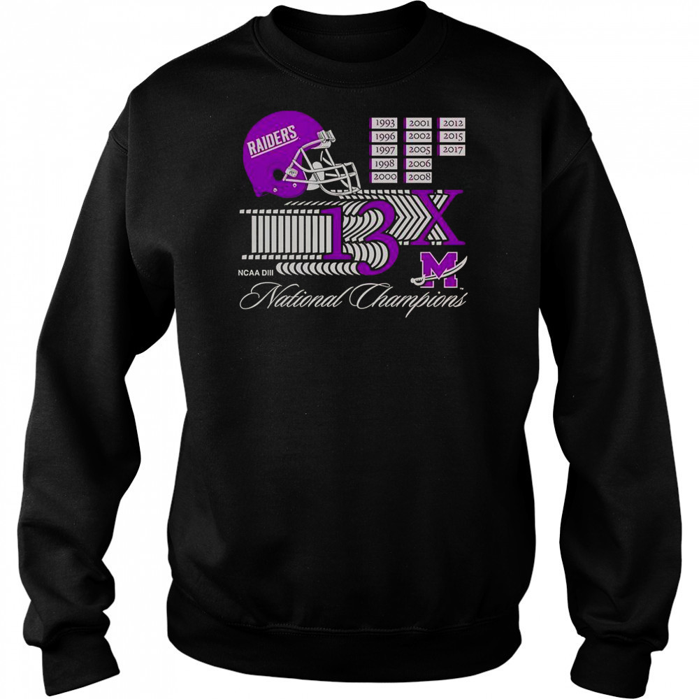 Mount Union Purple Raiders 13X NCAA DIII National Champions Helmet Logo T-Shirt Hoodie