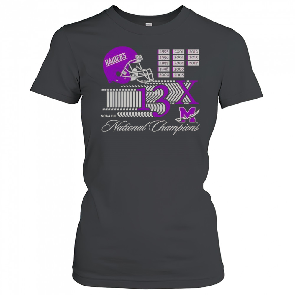 Mount Union Purple Raiders 13X NCAA DIII National Champions Helmet Logo T-Shirt Women's T-shirt
