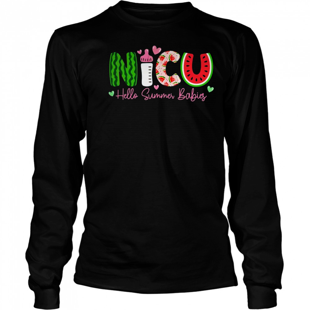 NICU Nurse Hello Summer Watermelon Funny Nursing Girls Women shirt Long Sleeved