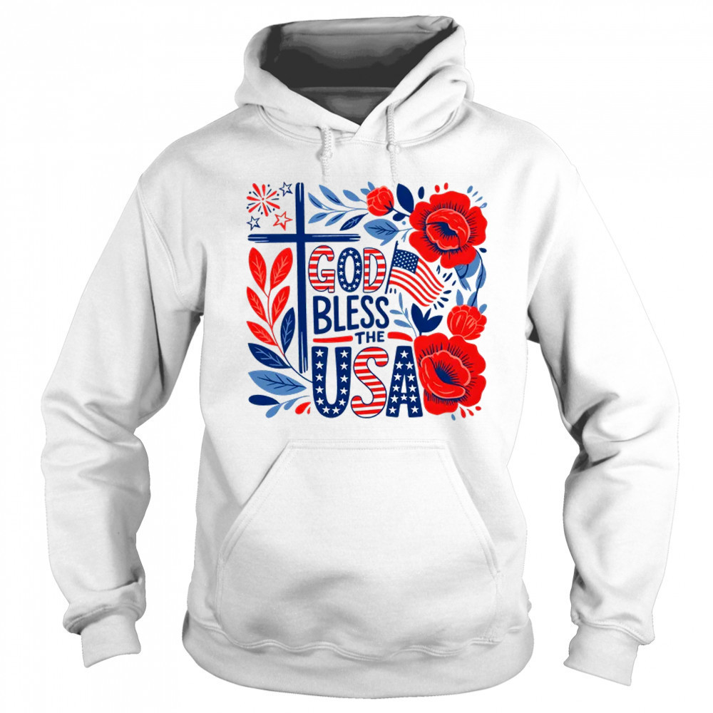 Retro Boho Floral God Bless The USA Christian 4th Of July shirt Sweatshirt
