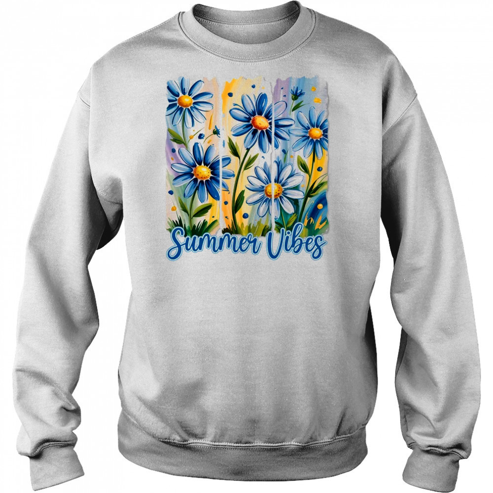 Summer Vibes Blue Floral Summer Women Wildflower Graphic shirt Hoodie