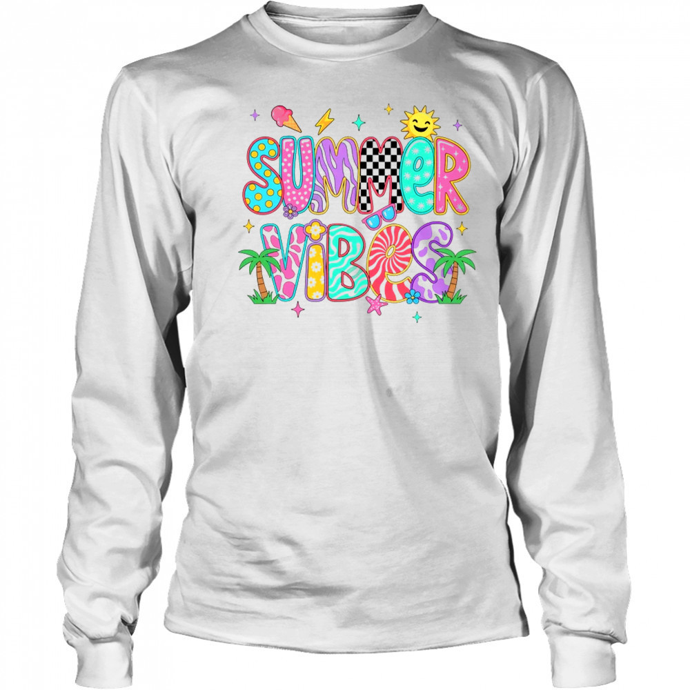 Summer Vibes Retro Hello Summer Vacation Women Girls Boys shirt Long Sleeved