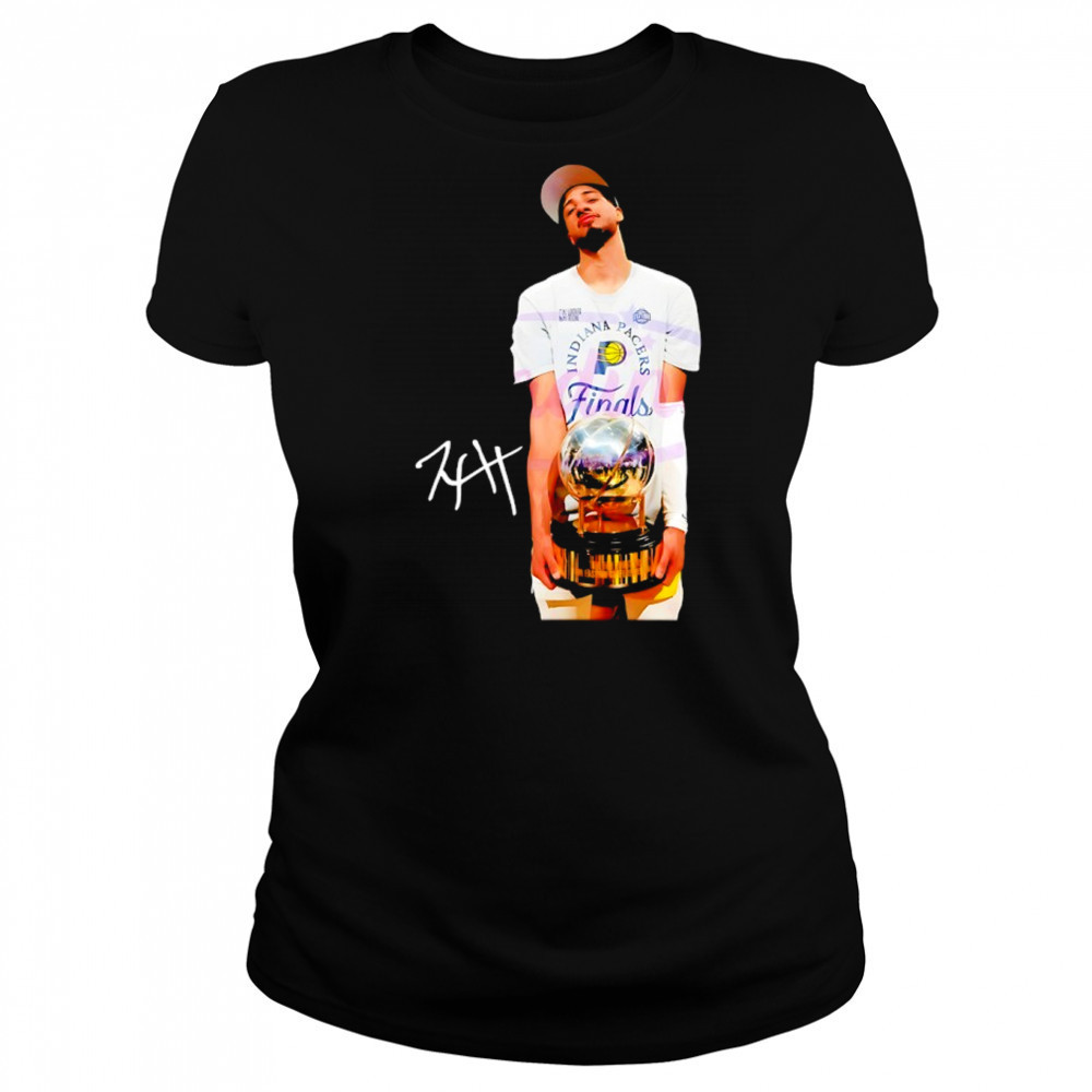 Tyrese Haliburton holding trophy Indiana Pacers 2025 NBA Finals signature shirt Women's T-shirt