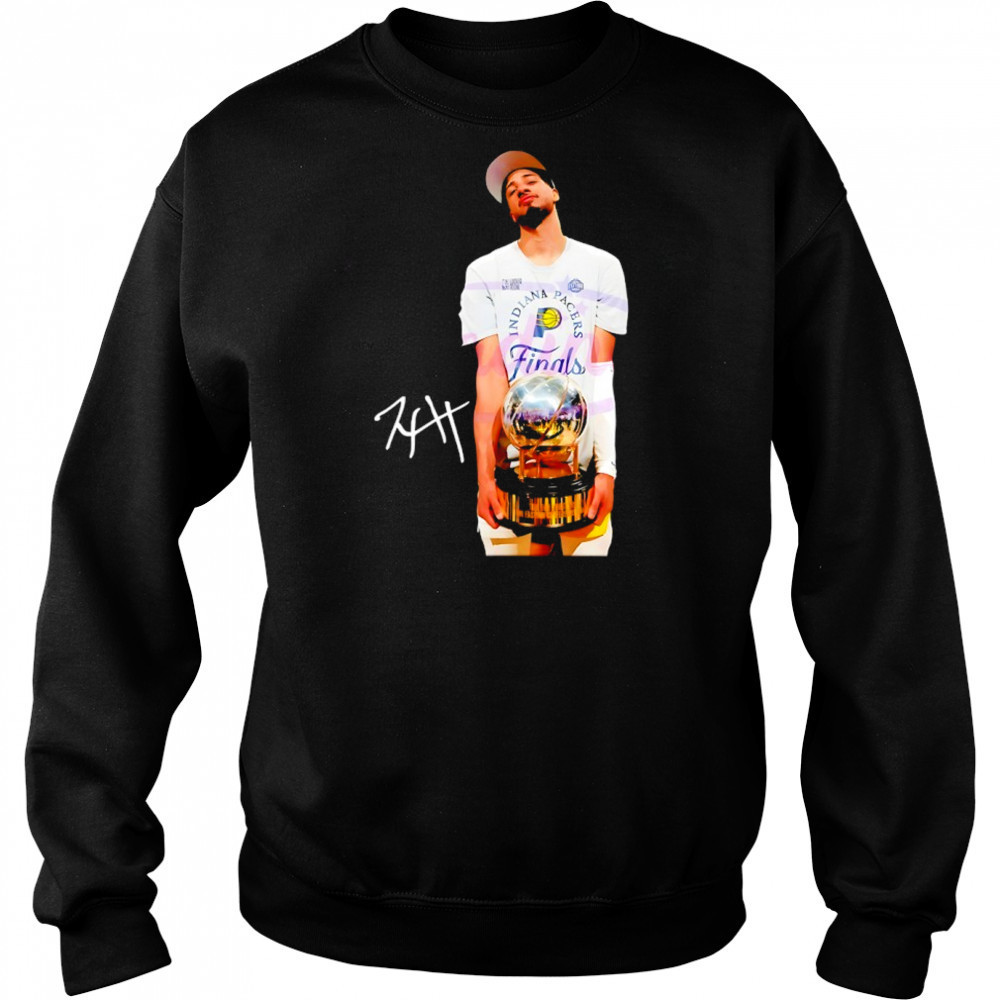 Tyrese Haliburton holding trophy Indiana Pacers 2025 NBA Finals signature shirt Hoodie