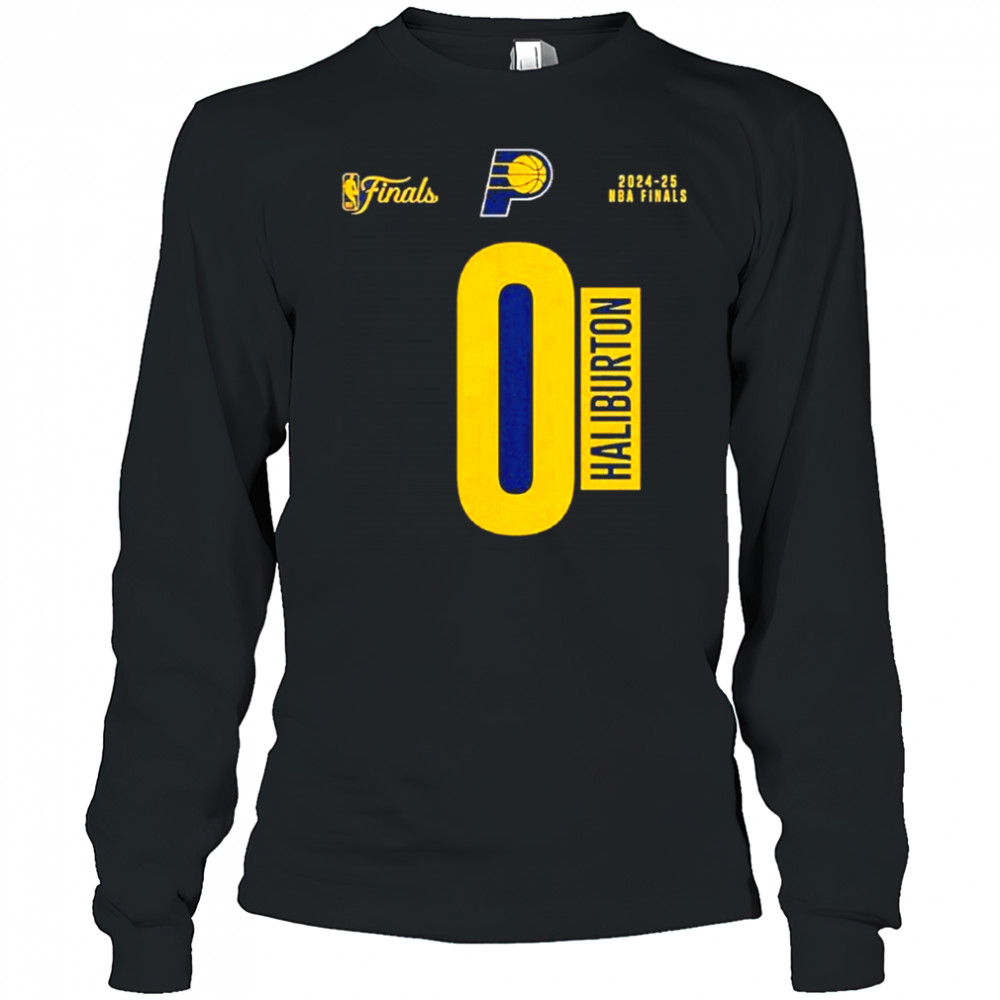 Tyrese Haliburton Indiana Pacers 2025 Nba Finals Court Vision Name & Number T-shirt Long Sleeved