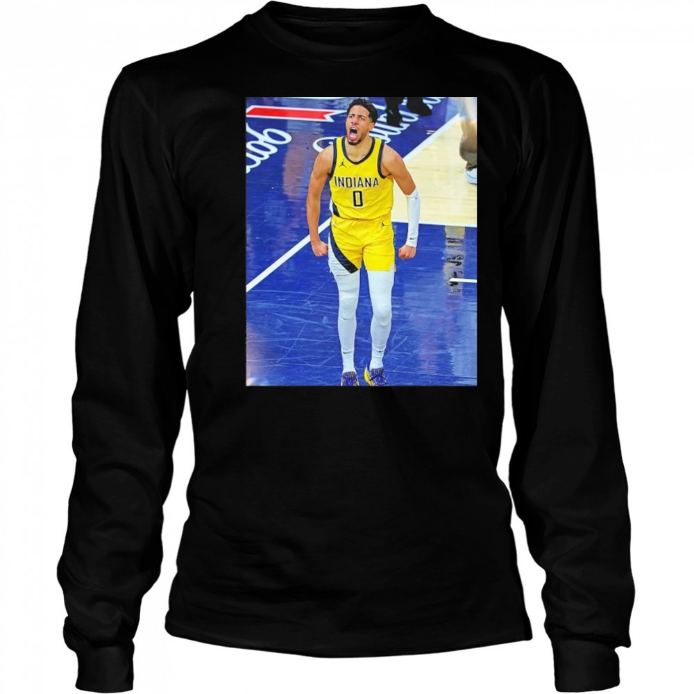 Tyrese Haliburton Indiana Pacers Game Frames T-Shirt Long Sleeved