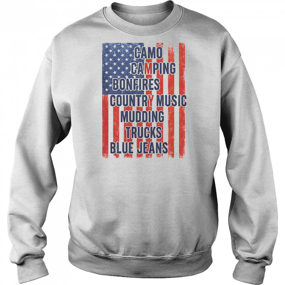 American Life Patriotic USA Flag Camo Camping Bonfires Country Music T-Shirt Hoodie