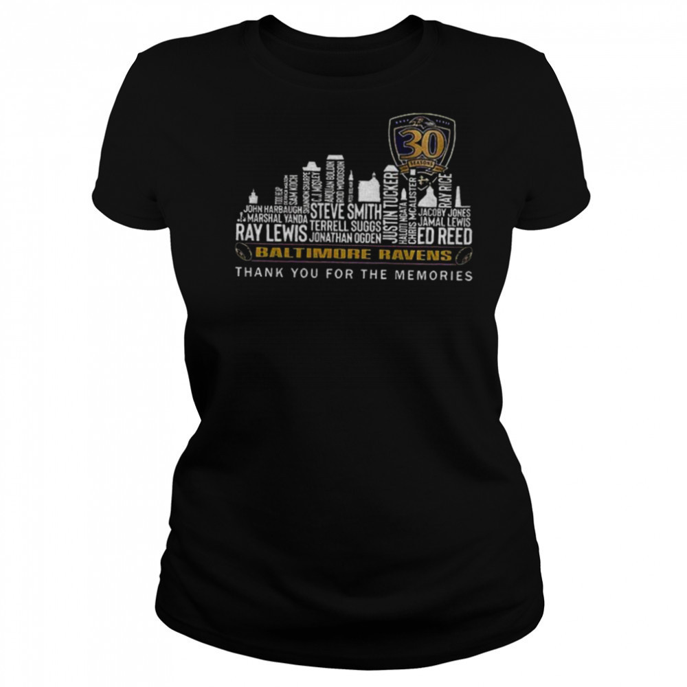 Baltimore Ravens City Skyline 30 Seasons Thank You For The Memories shirt Women's T-shirt
