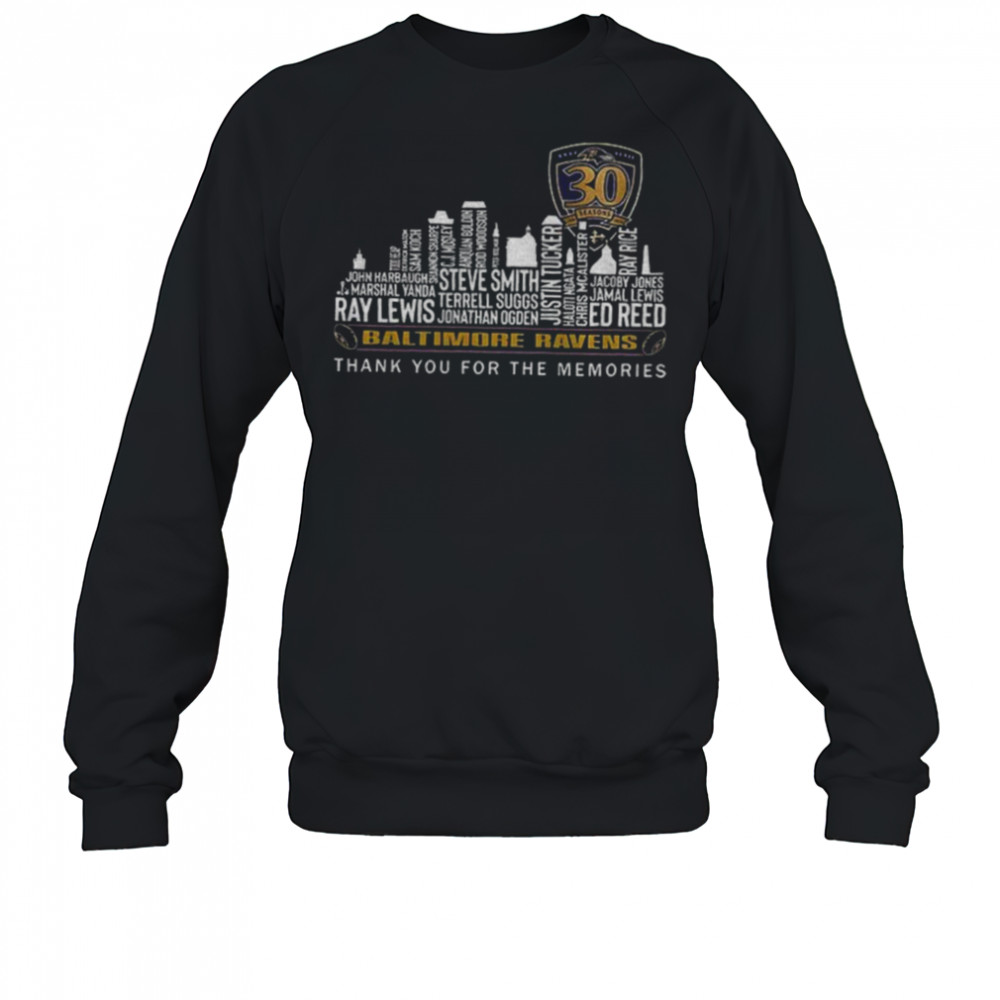 Baltimore Ravens City Skyline 30 Seasons Thank You For The Memories shirt Sweatshirt