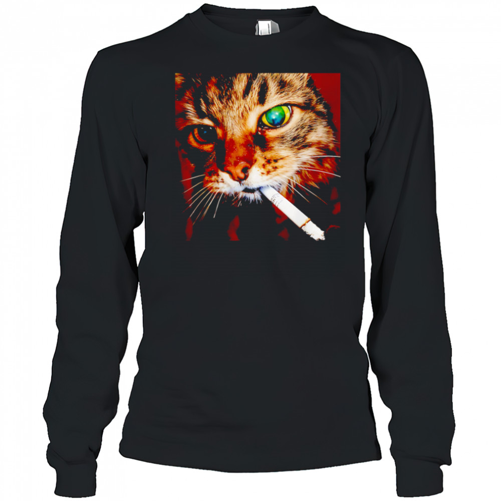 Cat Smoking funny meme shirt Long Sleeved