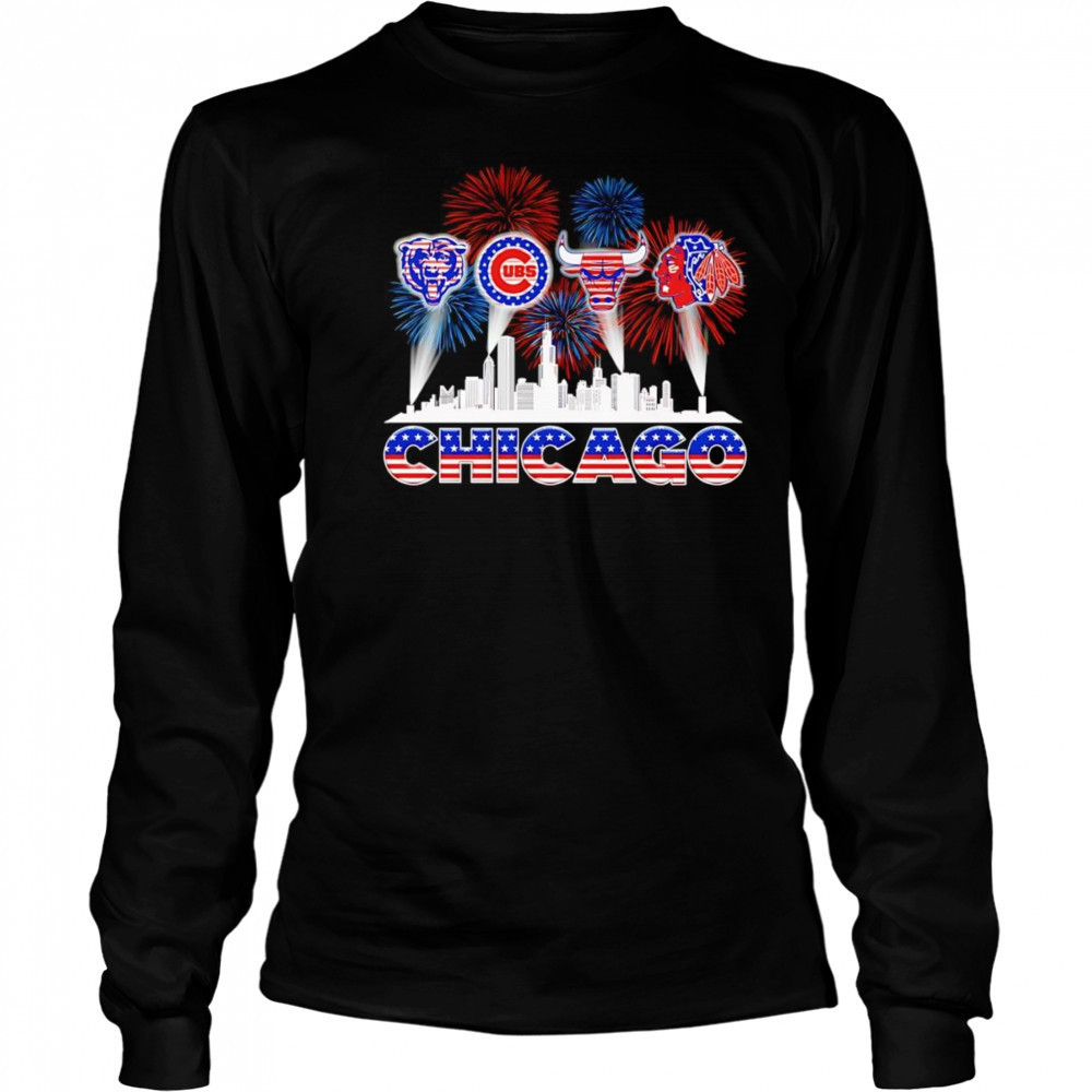 Patriotic skyline Chicago sports shirt Long Sleeved