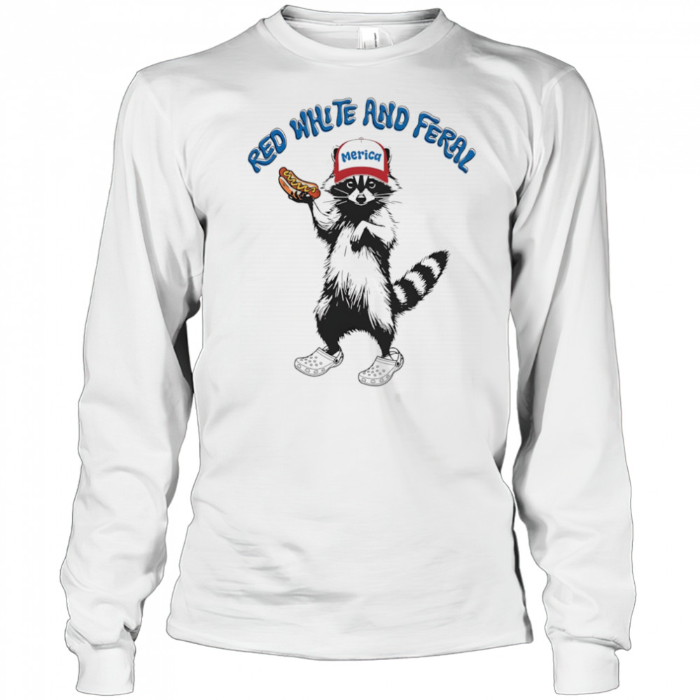 Raccoon red white and feral shirt Long Sleeved