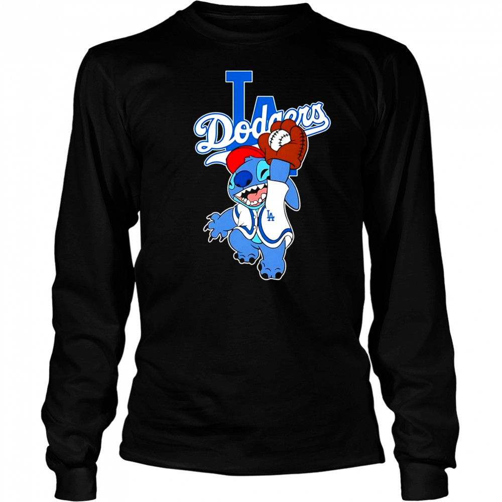 Stitch play baseball Los Angeles Dodgers shirt Long Sleeved