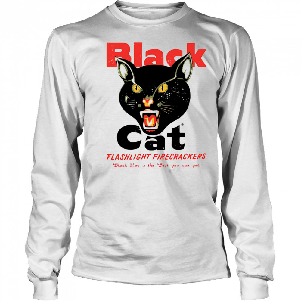 Black cat flashlight firecrackers shirt Long Sleeved