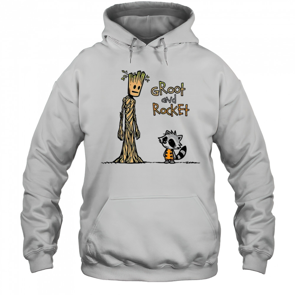 Groot and Rocket Raccoon X Calvin and Hobbes a raccoon and a tree shirt Hoodie