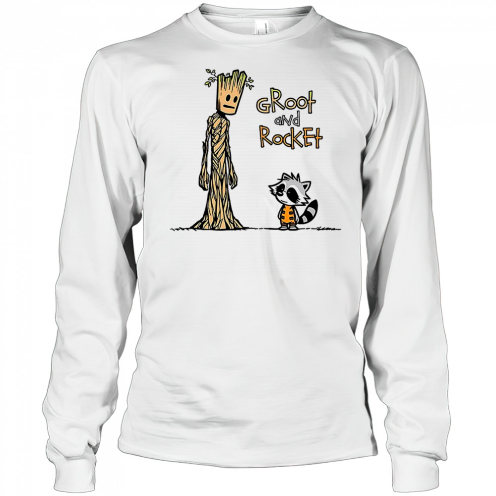 Groot and Rocket Raccoon X Calvin and Hobbes a raccoon and a tree shirt Long Sleeved