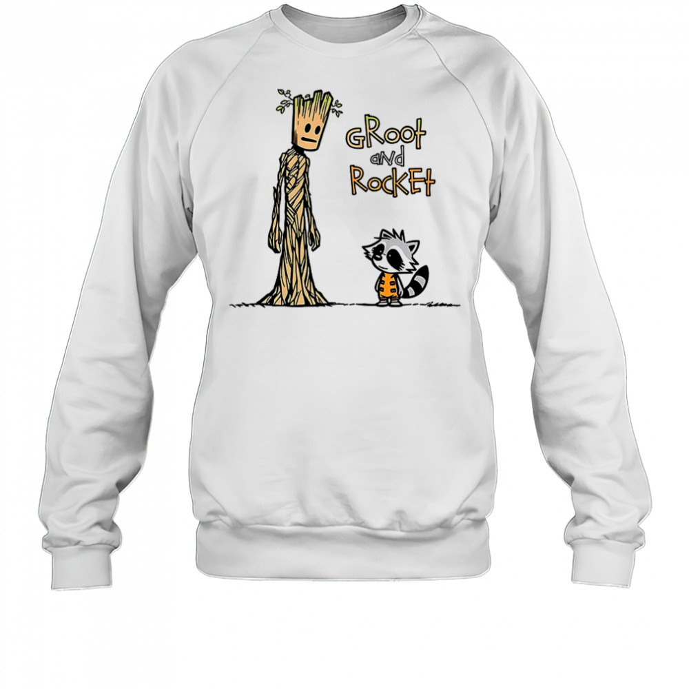 Groot and Rocket Raccoon X Calvin and Hobbes a raccoon and a tree shirt Sweatshirt