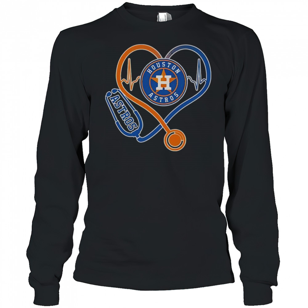 Houston Astros Caring Hearts Nurse Stethoscope T-Shirt Long Sleeved