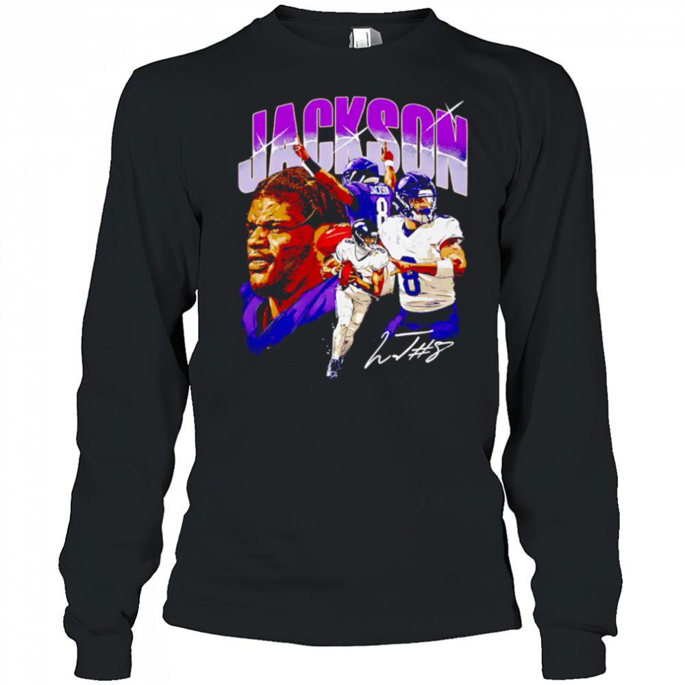 Lamar Jackson number 8 Baltimore Collage signature shirt Long Sleeved