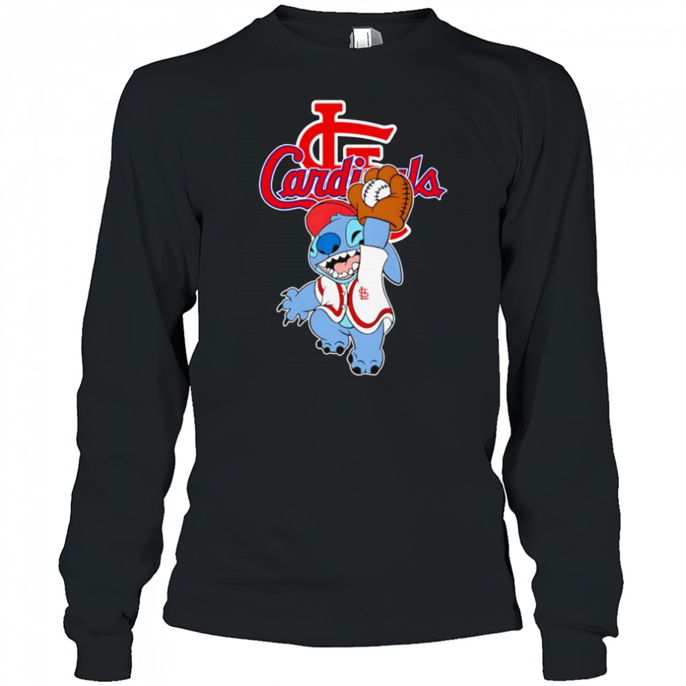 Stitch play baseball St Louis Cardinals shirt Long Sleeved