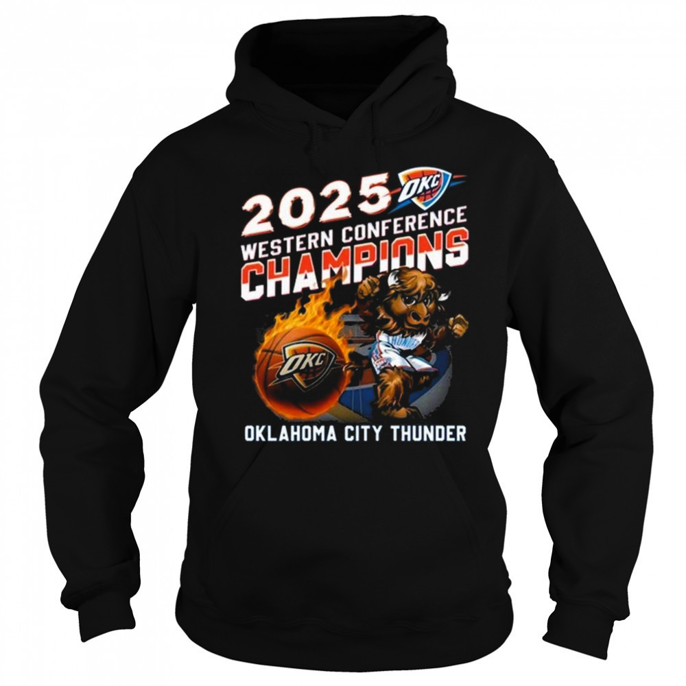 2025 Western Conference Champions Oklahoma City Thunder Mascot Fire Shirt Sweatshirt