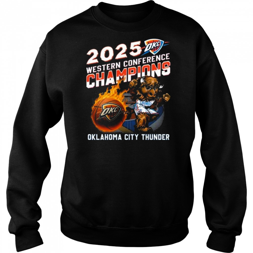 2025 Western Conference Champions Oklahoma City Thunder Mascot Fire Shirt Hoodie