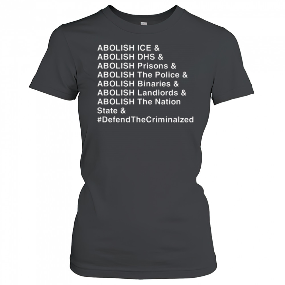 Abolish Ice DHS Prisons The Police Binaries Landlords The nation State Defend The Criminalized Shirt Women's T-shirt