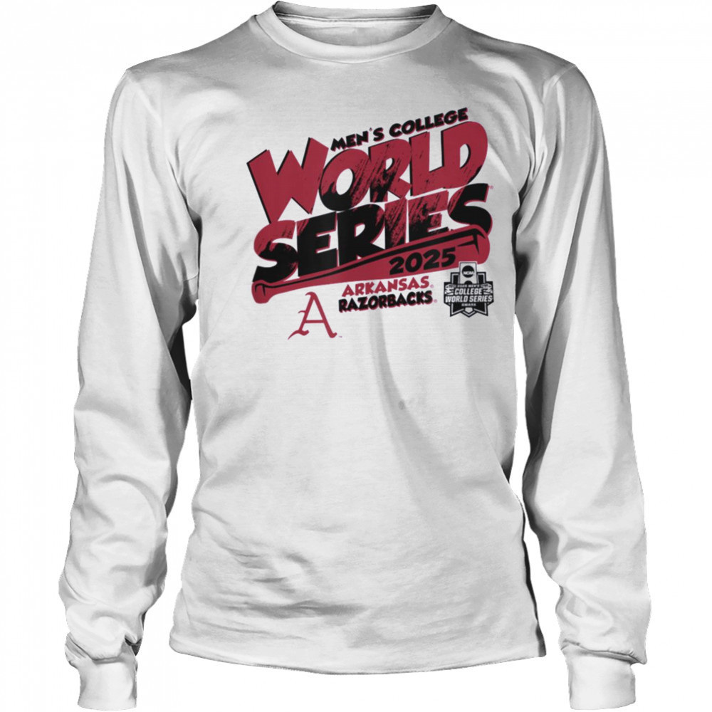 Arkansas Razorbacks MCWS 2025 Baseball Boom White T Shirt Long Sleeved