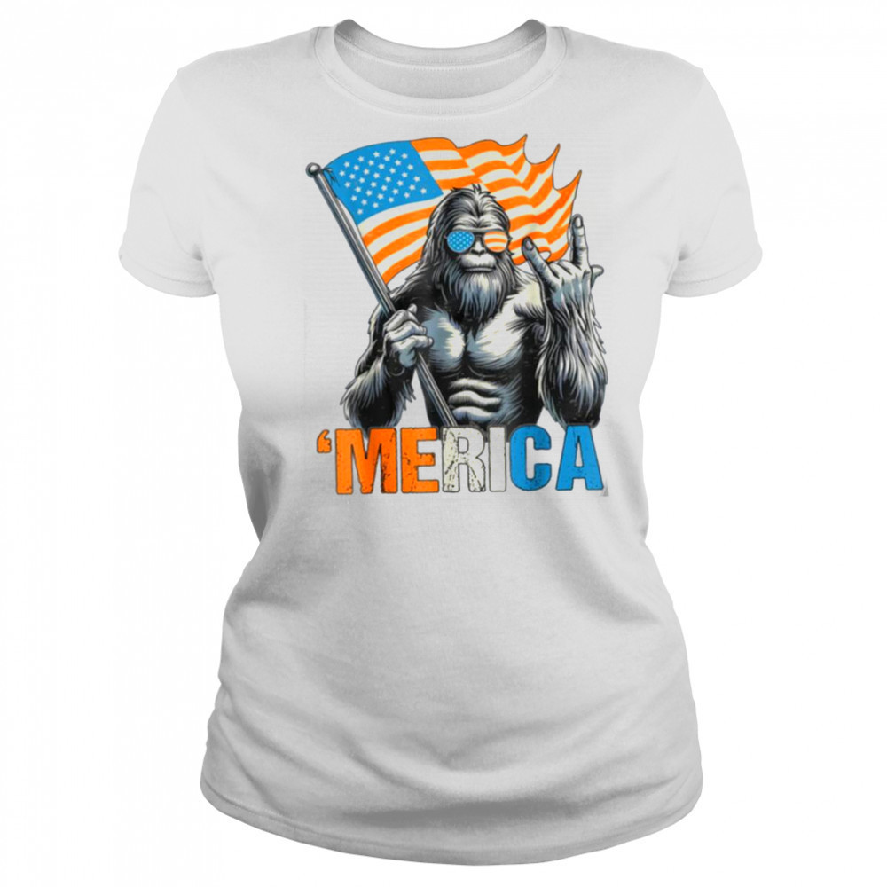 Bigfoot Merica Rock American Flag Patriotic 4th Of July T Shirt Women's T-shirt
