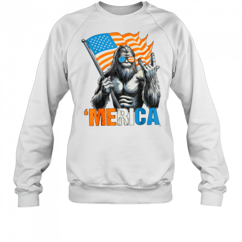Bigfoot Merica Rock American Flag Patriotic 4th Of July T Shirt Sweatshirt