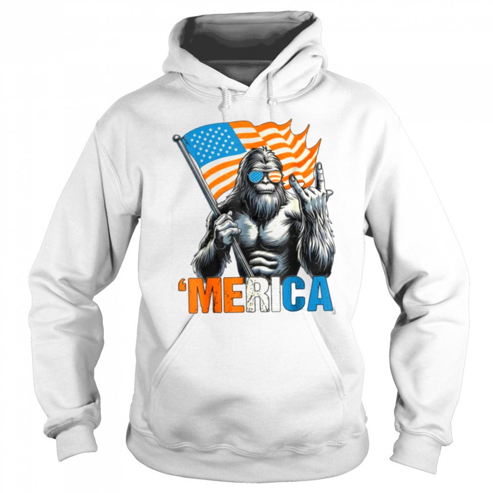Bigfoot Merica Rock American Flag Patriotic 4th Of July T Shirt Sweatshirt