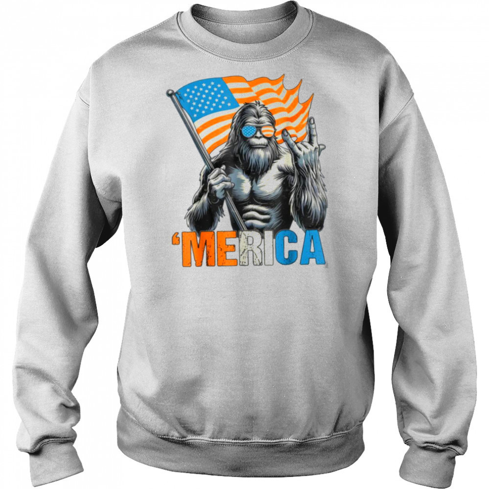 Bigfoot Merica Rock American Flag Patriotic 4th Of July T Shirt Hoodie