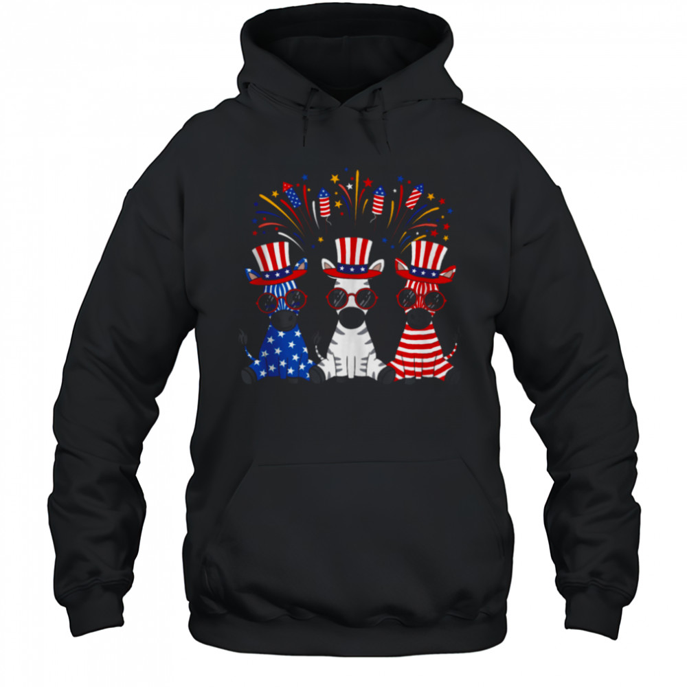 Funny Fireworks Zebra American USA Flag 4th of July T-shirt Hoodie