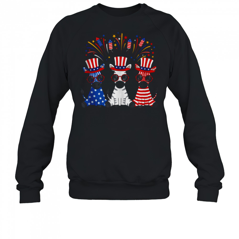Funny Fireworks Zebra American USA Flag 4th of July T-shirt Sweatshirt