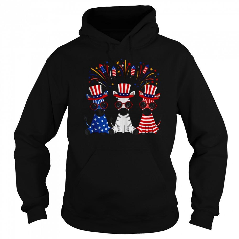 Funny Fireworks Zebra American USA Flag 4th of July T-shirt Sweatshirt