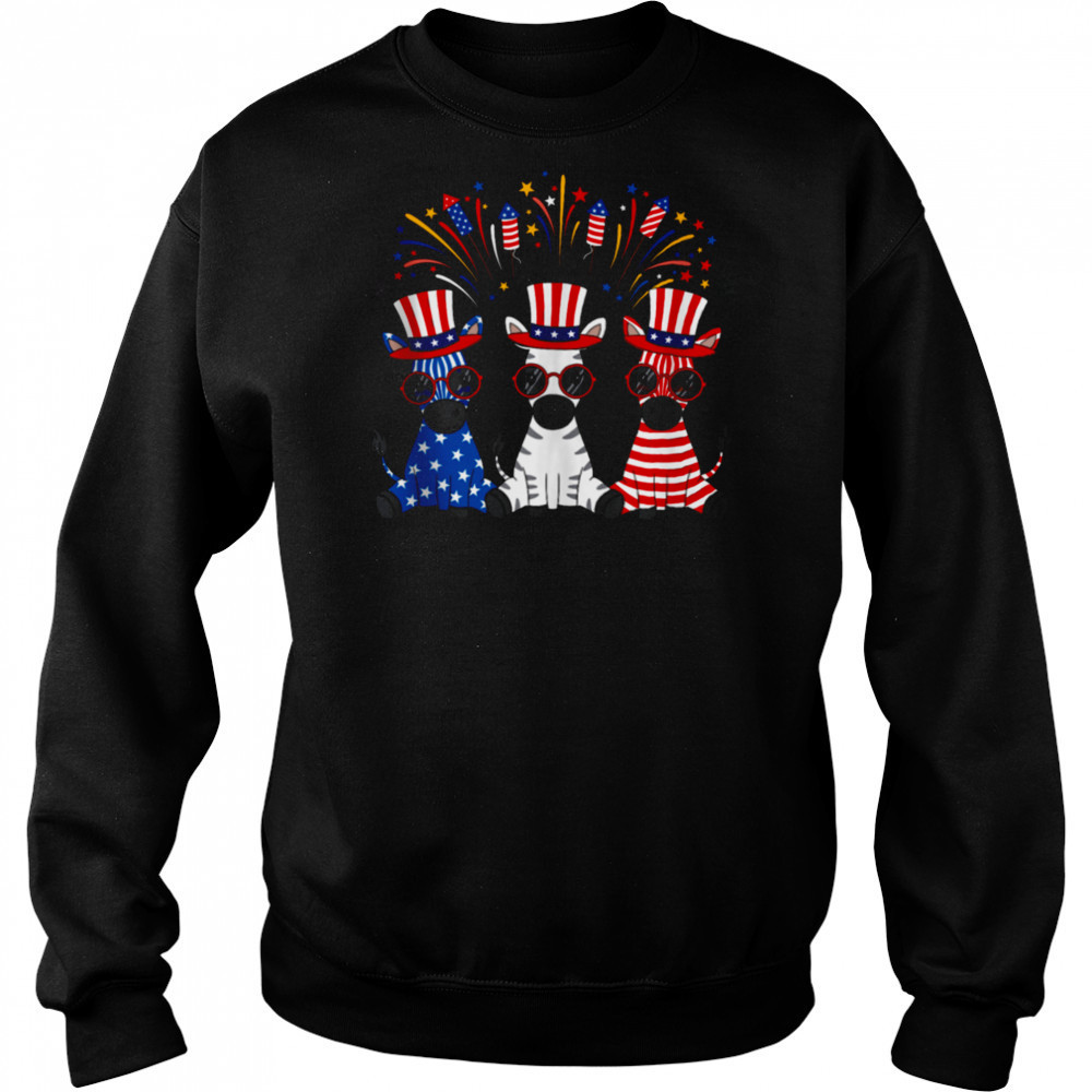 Funny Fireworks Zebra American USA Flag 4th of July T-shirt Hoodie