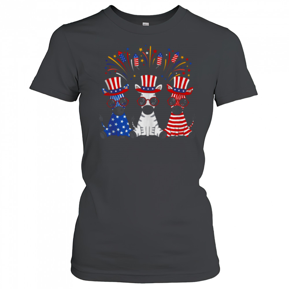 Funny Fireworks Zebra American USA Flag 4th of July T-shirt Women's T-shirt