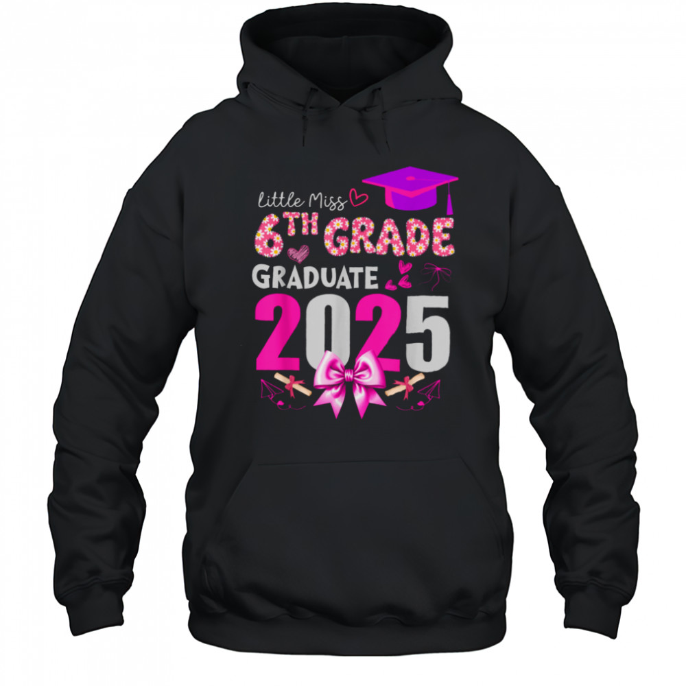 Little Miss 6th Grade Graduation 2025 Coquette Bow Kids Girl T Shirt Hoodie