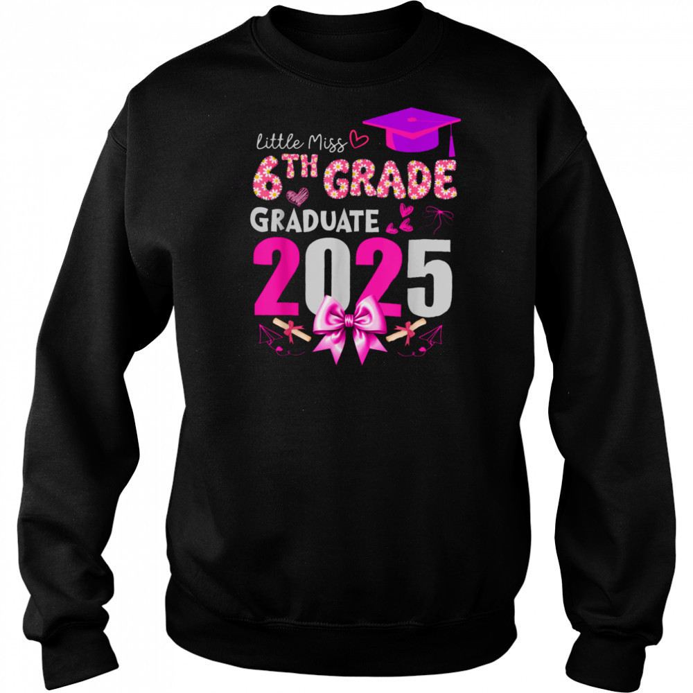 Little Miss 6th Grade Graduation 2025 Coquette Bow Kids Girl T Shirt Hoodie