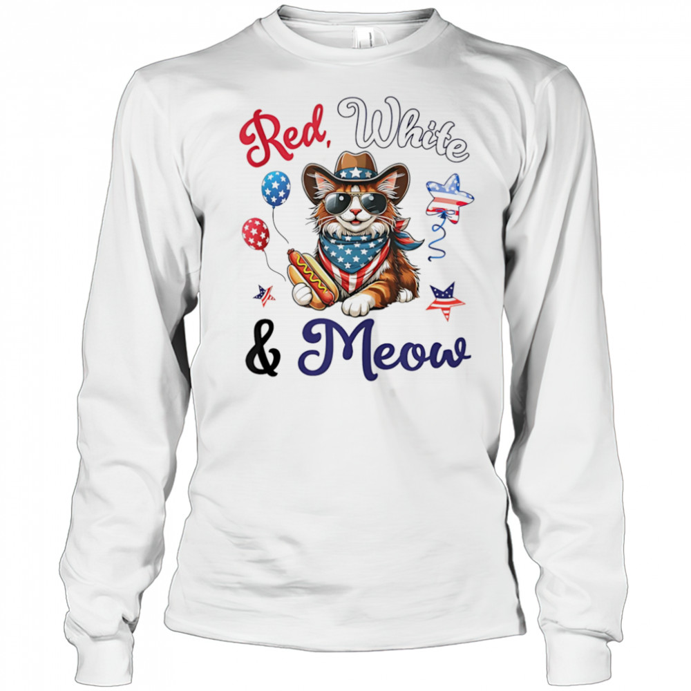 Red white and meow shirt Long Sleeved