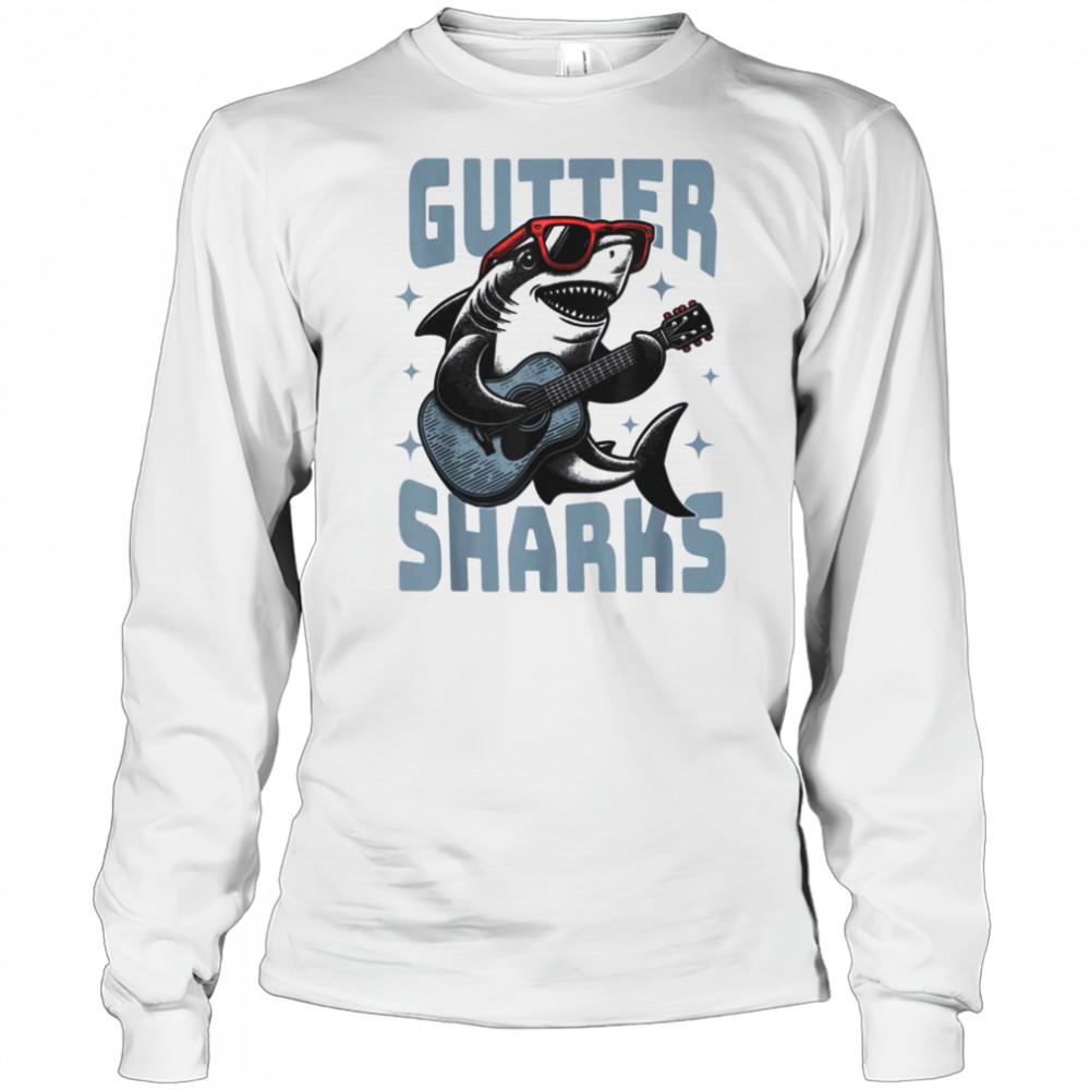 Shark Playing Guitar With Sunglasses T Shirt Long Sleeved