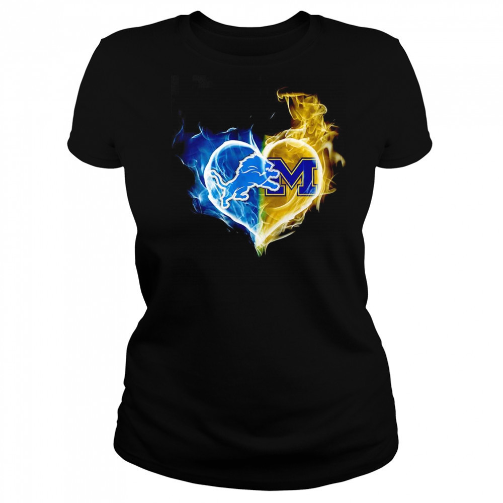 Smoke heart Detroit Lions and Michigan Wolverines shirt Women's T-shirt