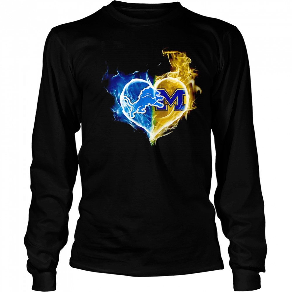 Smoke heart Detroit Lions and Michigan Wolverines shirt Long Sleeved