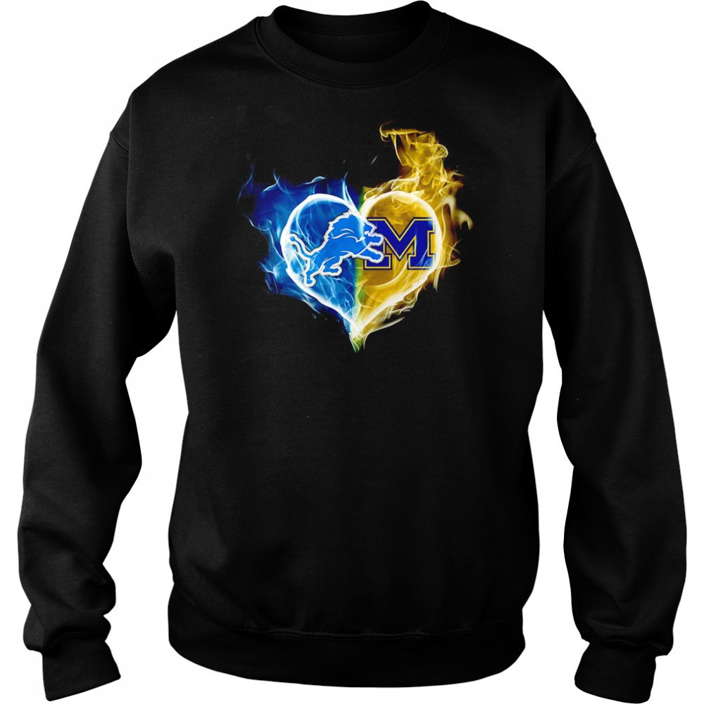 Smoke heart Detroit Lions and Michigan Wolverines shirt Hoodie