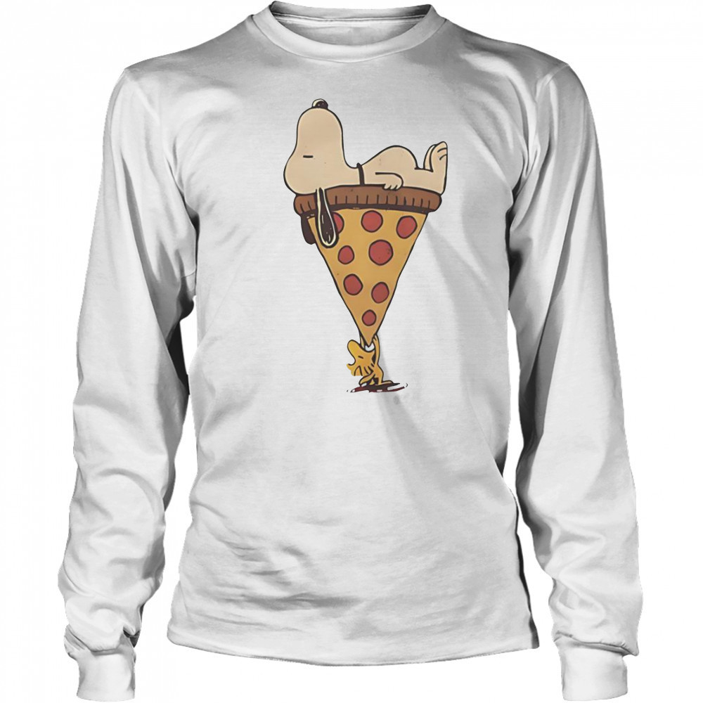 Snoopy And Woodstock And A Giant Slice Of Pizza T-Shirt Long Sleeved