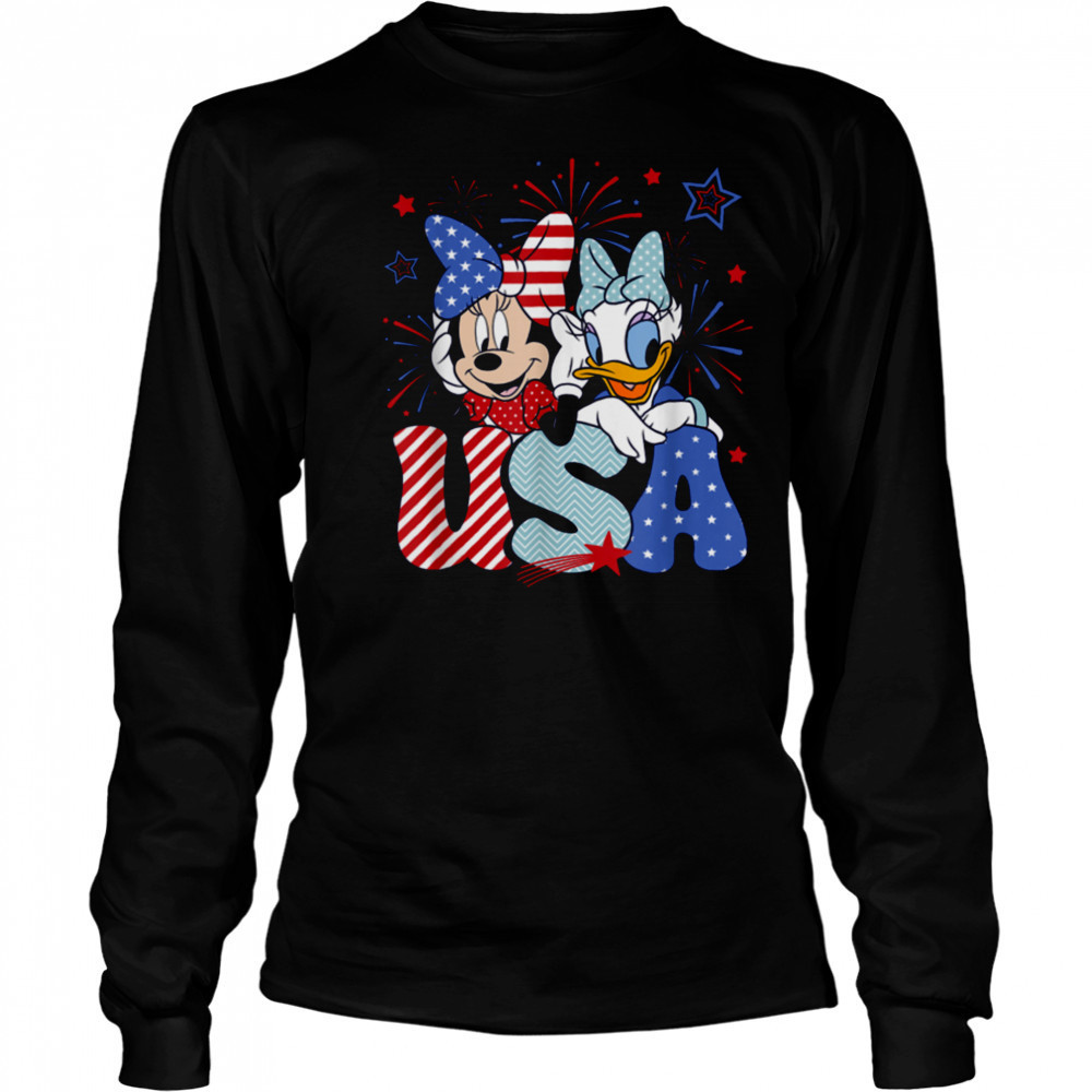 Disney Mickey & Friends 4th Of July USA Minnie & Daisy Retro T Shirt Long Sleeved