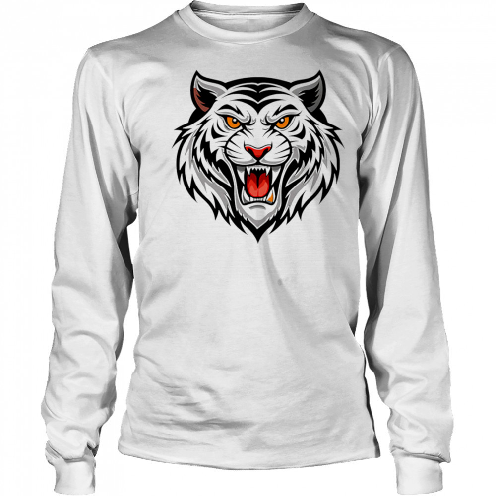 Ferocious white tiger illustration shirt Long Sleeved