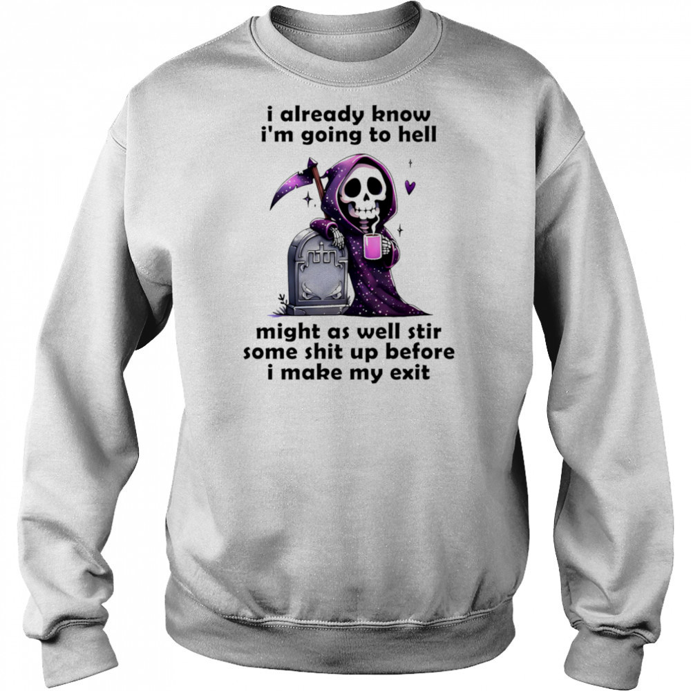 Skeleton I already know I’m going to hell might as well stir some shit up before I make my exit shirt Hoodie